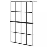 fekete ESG üveg és alumínium zuhanyfal polccal 118 x 190 cm