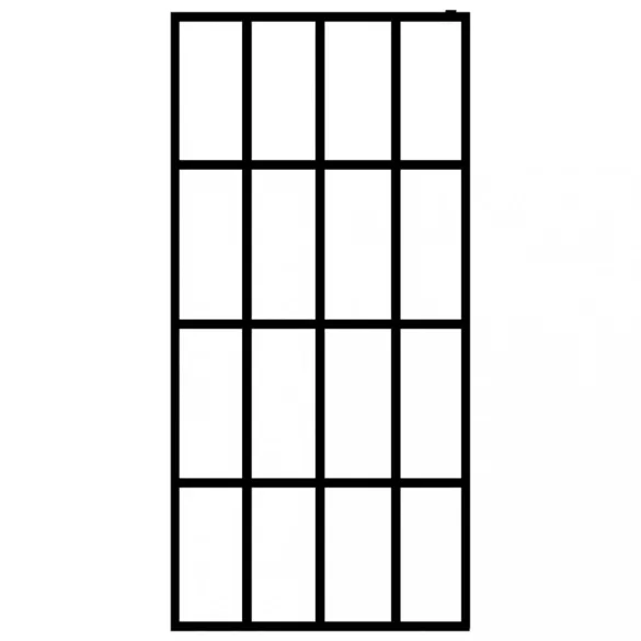 fekete ESG üveg és alumínium zuhanyfal polccal 118 x 190 cm