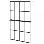 fekete ESG üveg és alumínium zuhanyfal polccal 118 x 190 cm