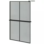 fekete ESG üveg és alumínium zuhanyfal polccal 118 x 190 cm