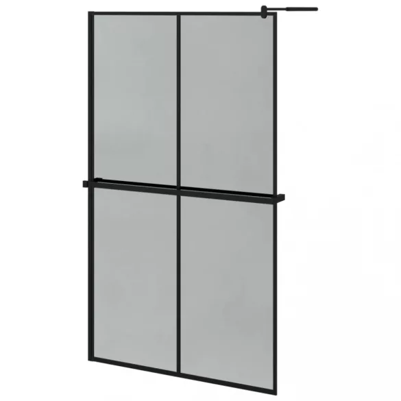 fekete ESG üveg és alumínium zuhanyfal polccal 118 x 190 cm