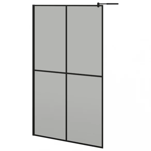 fekete ESG üveg és alumínium zuhanyfal polccal 118 x 190 cm