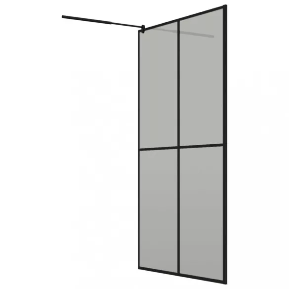 fekete ESG üveg és alumínium zuhanyfal polccal 118 x 190 cm