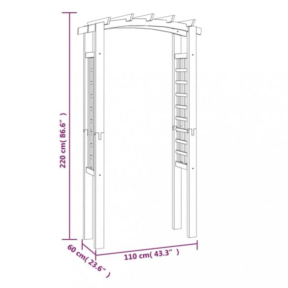 impregnált tömör fenyőfa rácsos boltív 110 x 60 x 210 cm
