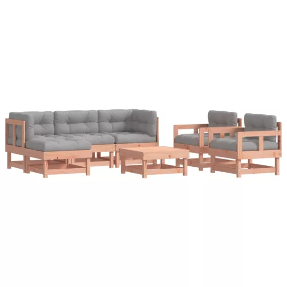 7 részes tömör duglászfenyő kerti társalgószett párnákkal