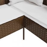 barna polyrattan L-alakú kanapé párnával