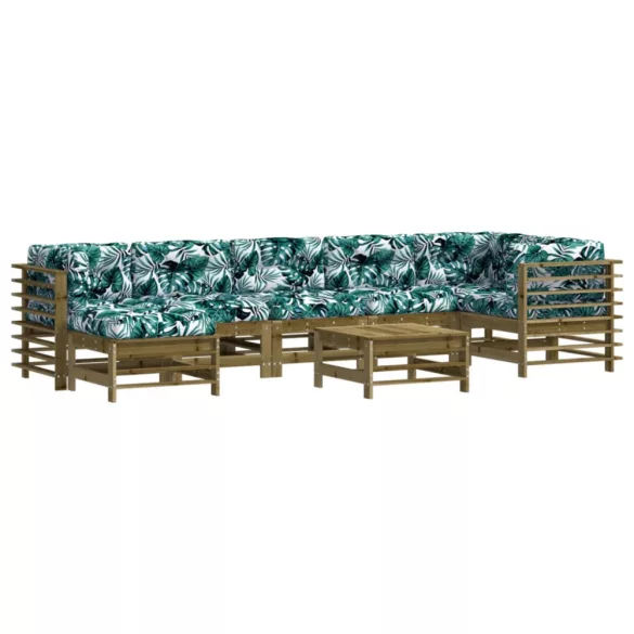 8 részes impregnált fenyőfa kerti ülőgarnitúra párnával