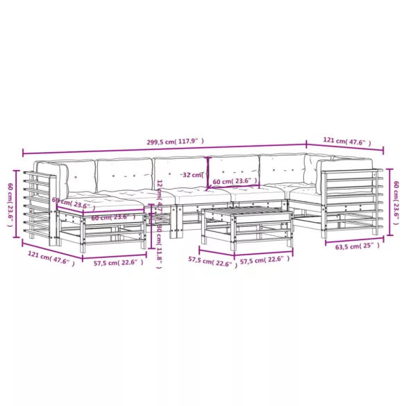 8 részes impregnált fenyőfa kerti ülőgarnitúra párnával