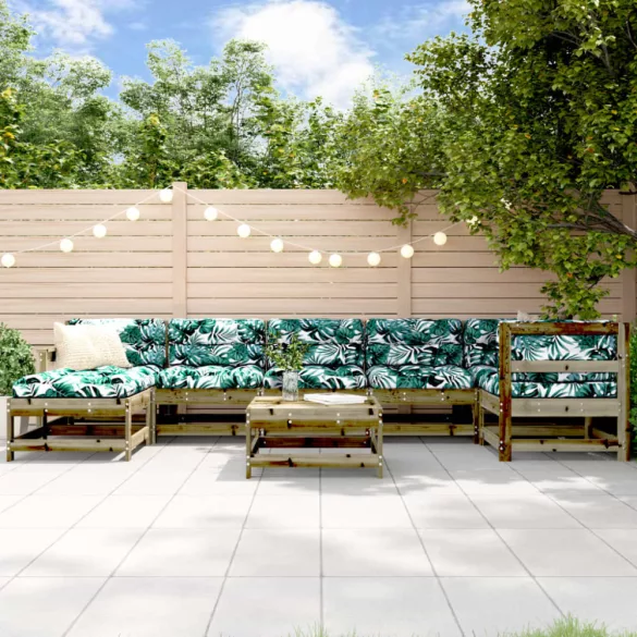 8 részes impregnált fenyőfa kerti ülőgarnitúra párnával