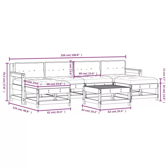 7 részes szürke tömör fa kerti ülőgarnitúra párnával