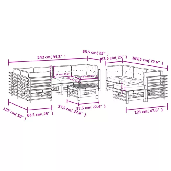 10 részes impregnált fenyőfa kerti ülőgarnitúra párnával