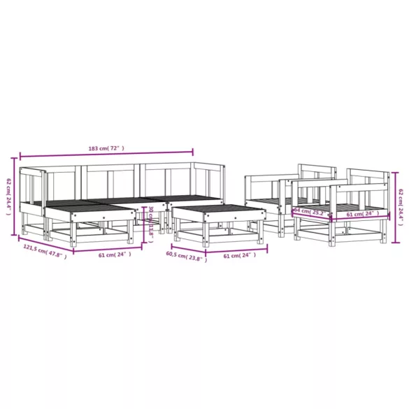7 részes tömör fenyőfa kerti ülőgarnitúra