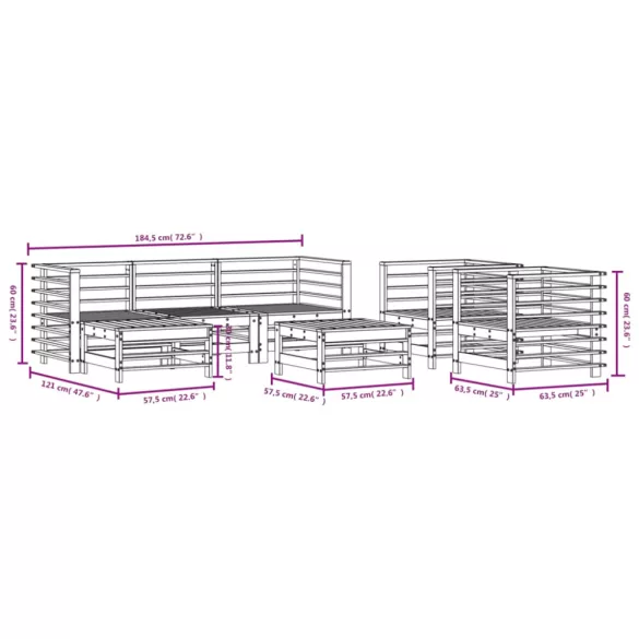 7 részes tömör fenyőfa kerti ülőgarnitúra