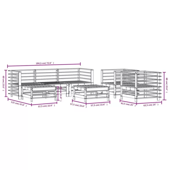 7 részes tömör duglászfenyő kerti ülőgarnitúra