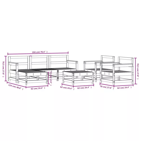 7 részes tömör duglászfenyő kerti ülőgarnitúra