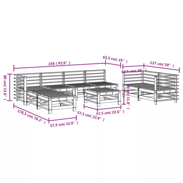 9 részes fehér tömör fenyőfa kerti ülőgarnitúra