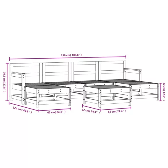 7 részes tömör duglászfenyő kerti ülőgarnitúra