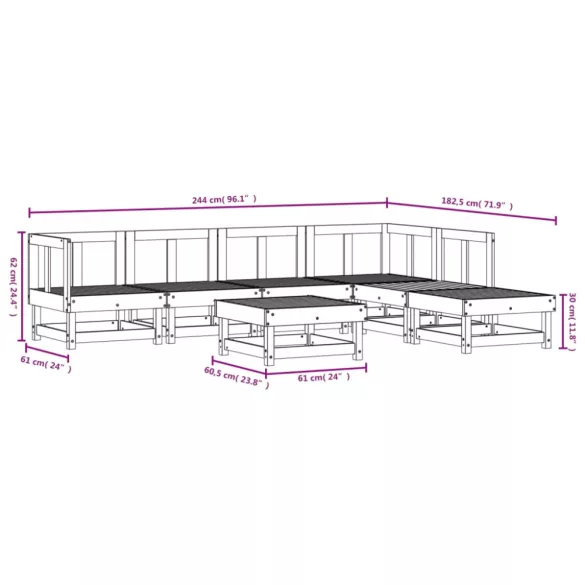 7 részes tömör duglászfenyő kerti ülőgarnitúra