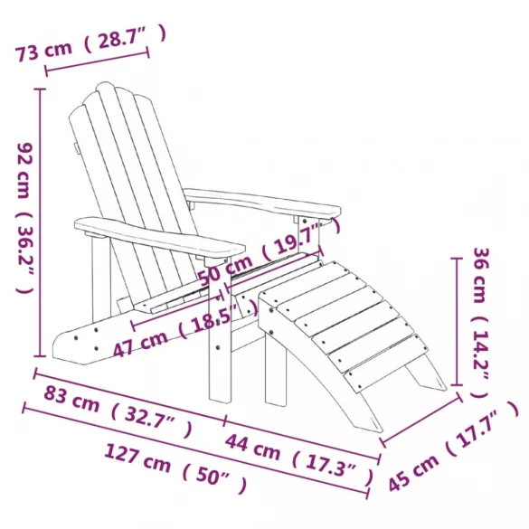 vízkék HDPE kerti adirondack szék lábtartóval