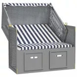 kék és fehér polyrattan és tömör fa strandszék tetővel