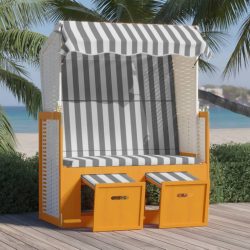   fehér és szürke polyrattan és tömör fa strandszék tetővel