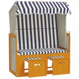 fehér és kék polyrattan és tömör fa strandszék tetővel