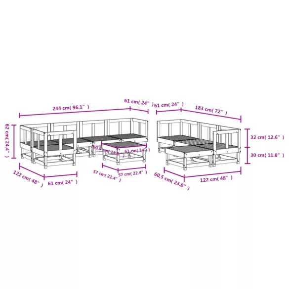 10 részes tömör fenyőfa kerti ülőgarnitúra