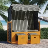 fekete és szürke polyrattan és tömör fa strandszék tetővel