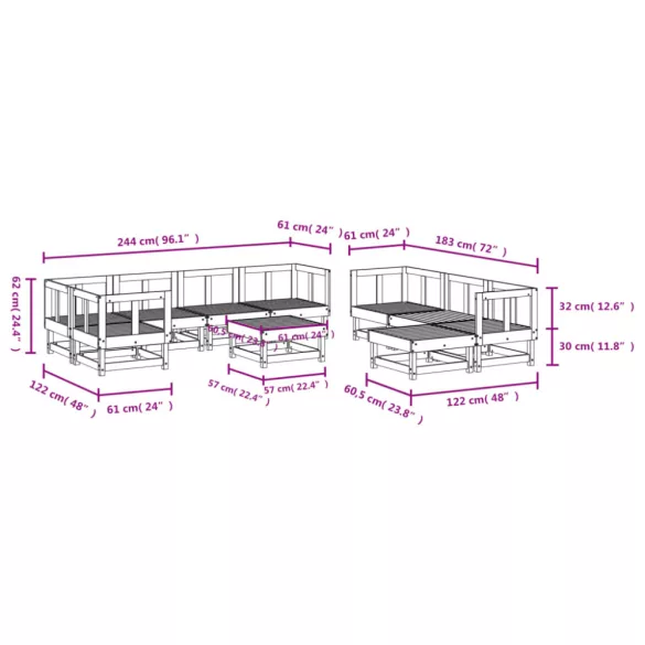 10 részes impregnált fenyőfa kerti pihenőgarnitúra