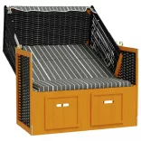 fekete és szürke polyrattan és tömör fa strandszék tetővel