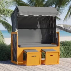   fekete/antracitszürke polyrattan és tömör fa strandszék tetővel
