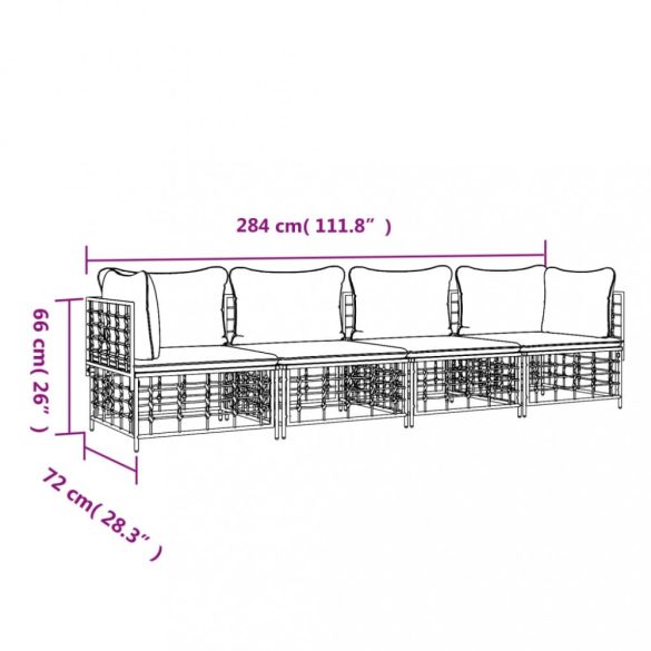 4 részes antracitszürke polyrattan kerti ülőgarnitúra párnákkal