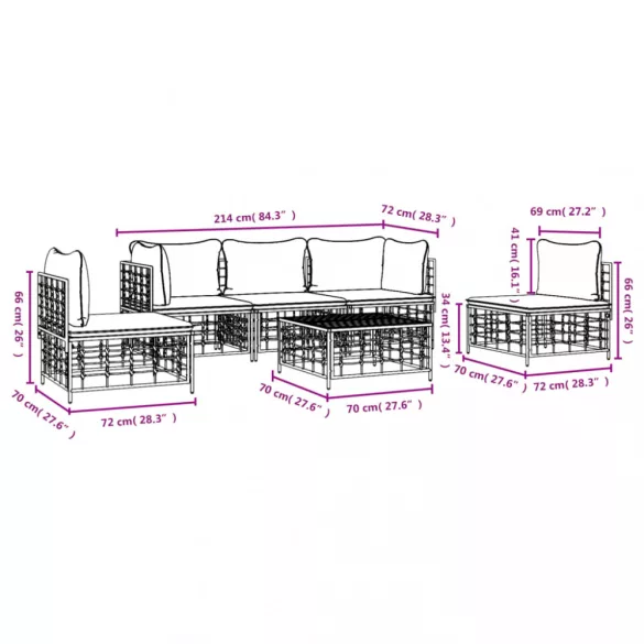 6 részes antracitszürke polyrattan kerti ülőgarnitúra párnákkal