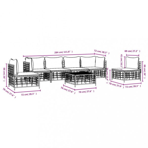 7 részes antracitszürke polyrattan kerti ülőgarnitúra párnákkal
