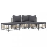 4 részes antracitszürke polyrattan kerti ülőgarnitúra párnákkal