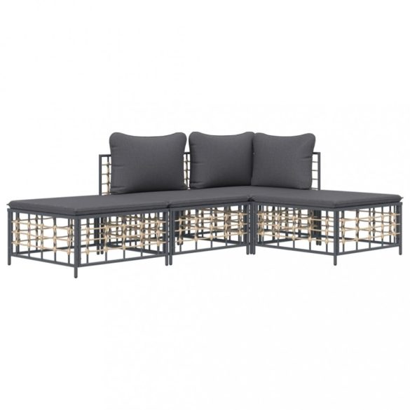 4 részes antracitszürke polyrattan kerti ülőgarnitúra párnákkal