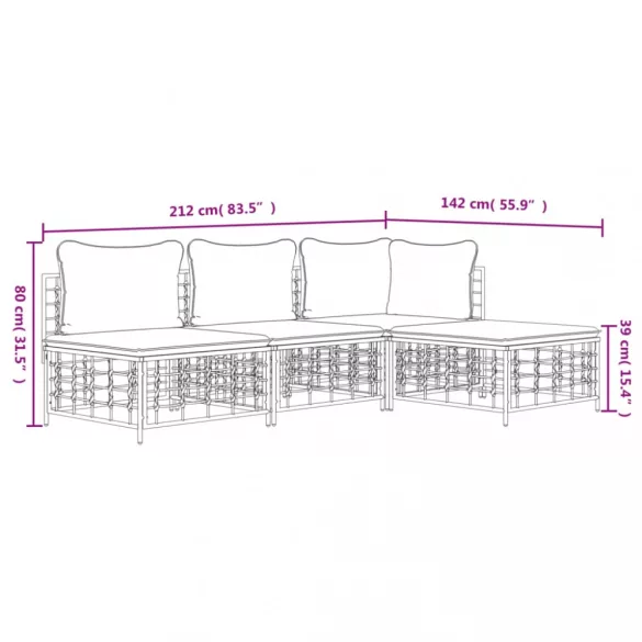 4 részes antracitszürke polyrattan kerti ülőgarnitúra párnákkal