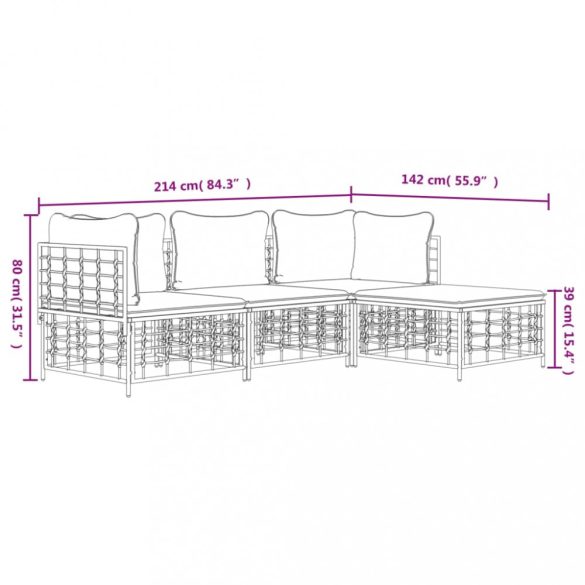 4 részes antracitszürke polyrattan kerti ülőgarnitúra párnákkal