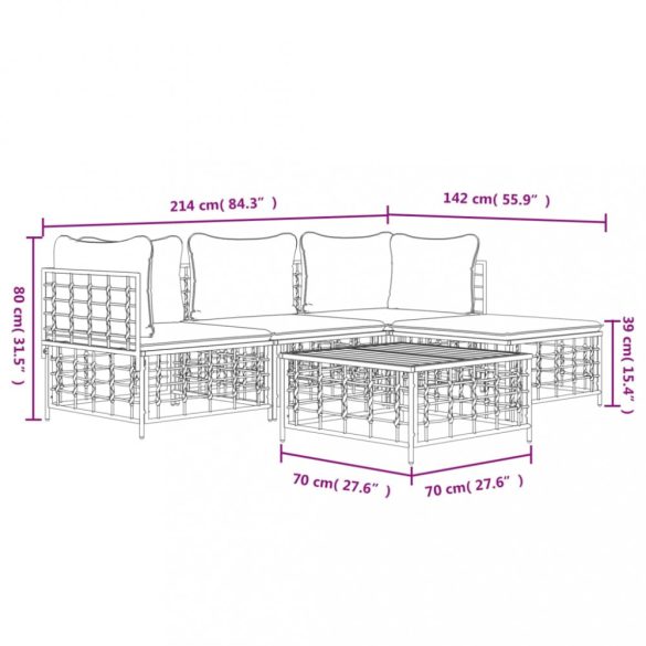 4 részes antracitszürke polyrattan kerti ülőgarnitúra párnákkal
