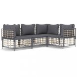 4 részes antracitszürke polyrattan kerti ülőgarnitúra párnákkal