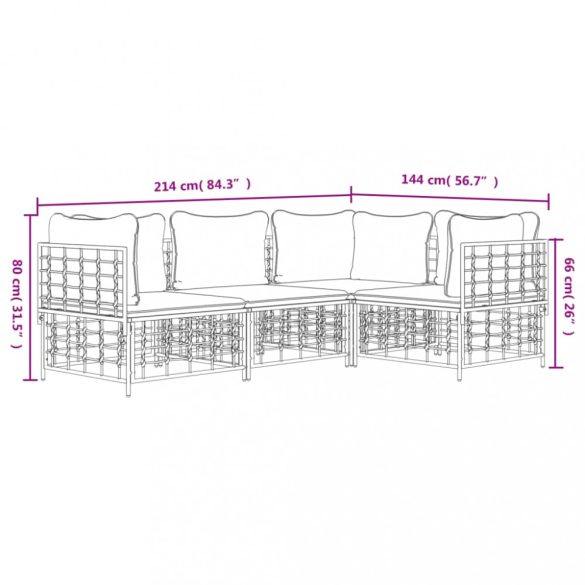 4 részes antracitszürke polyrattan kerti ülőgarnitúra párnákkal