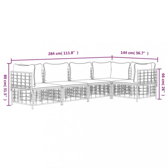 5 részes antracitszürke polyrattan kerti ülőgarnitúra párnákkal