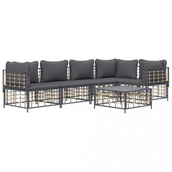 6 részes antracitszürke polyrattan kerti ülőgarnitúra párnákkal