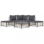 6 részes antracitszürke polyrattan kerti ülőgarnitúra párnákkal