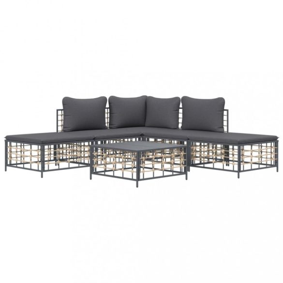6 részes antracitszürke polyrattan kerti ülőgarnitúra párnákkal
