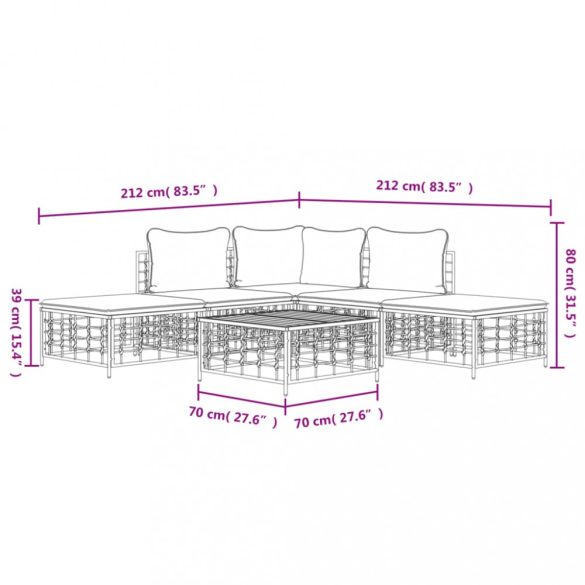 6 részes antracitszürke polyrattan kerti ülőgarnitúra párnákkal