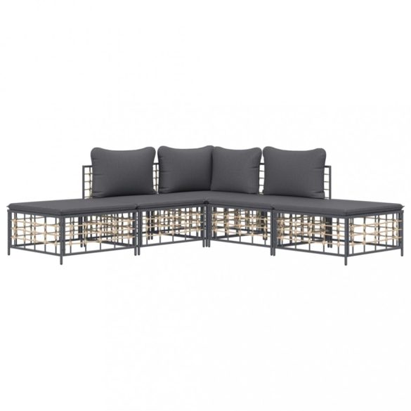 5 részes antracitszürke polyrattan kerti ülőgarnitúra párnákkal