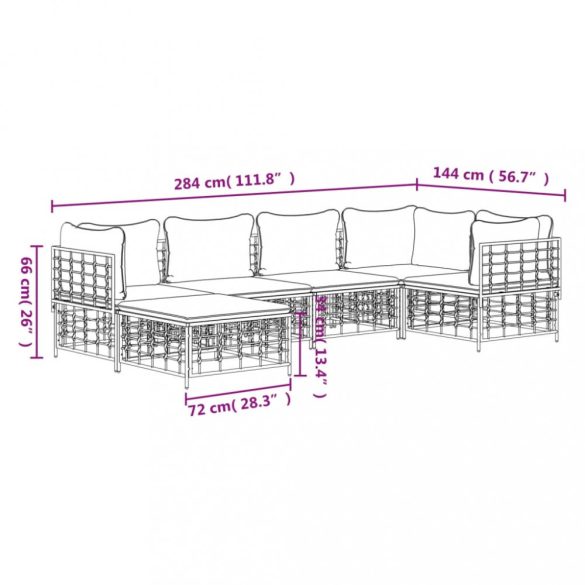 6 részes antracitszürke polyrattan kerti ülőgarnitúra párnákkal