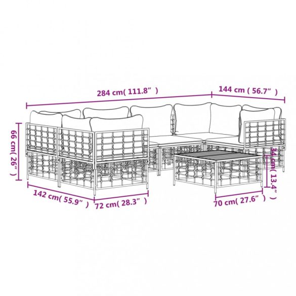 7 részes antracitszürke polyrattan kerti ülőgarnitúra párnákkal