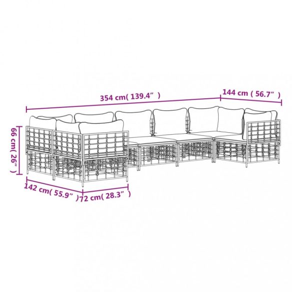 7 részes antracitszürke polyrattan kerti ülőgarnitúra párnákkal
